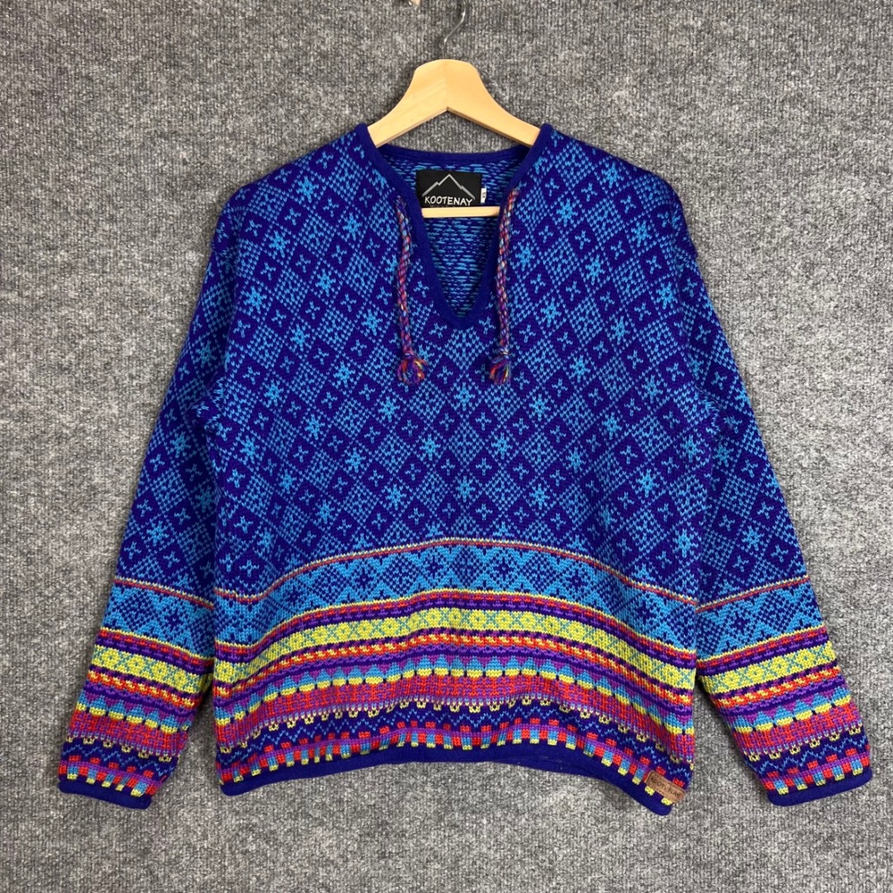 Kootenay Sweater Womens XS Blue Excellent Wool Blend Fair Isle V-Neck Pullover